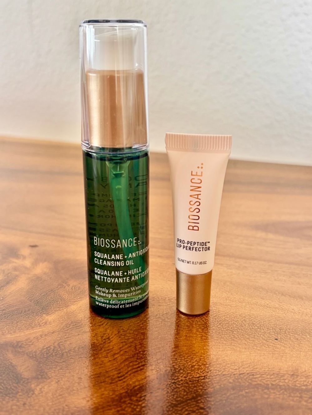 NEW Biossance Travel Size Set - Squalene Face Cleansing Oil & Vegan Lip Peptide